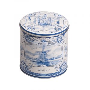 Tinnen pot voor stroopwafel ''Traditioneel Delftsblauw ''