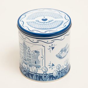 Blikken pot voor stroopwafel ''Delftsblauw''