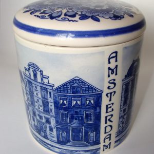 Keramische pot voor stroopwafel Delfts Blauw ''Amsterdam''